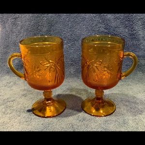 2 Amber Tiara Glass Handled Mugs Indiana Glass Co